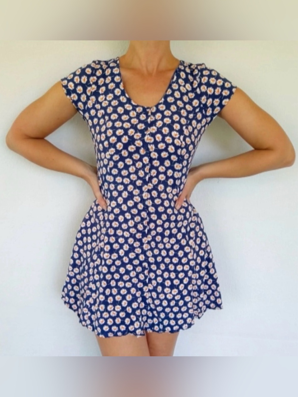 Band of Gypsies Navy Floral Short Sleeve Fit & Flare Dress